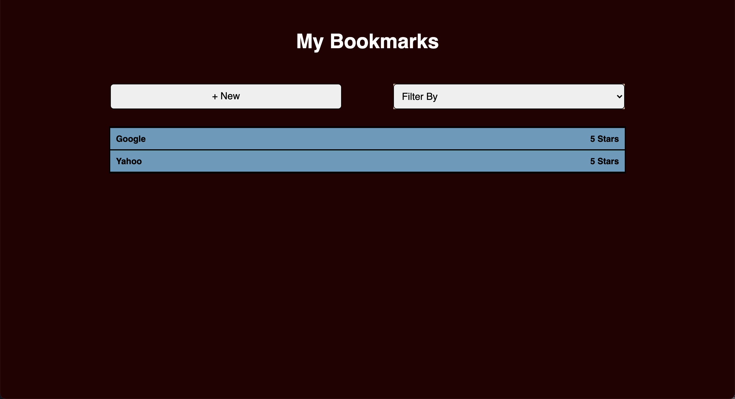 Home page of the bookmarks app